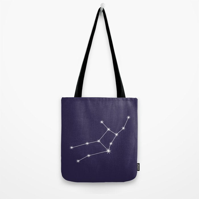 Virgo Zodiac Star Constellation Line Art Dark Purple Tote Bag Gallery Image 2