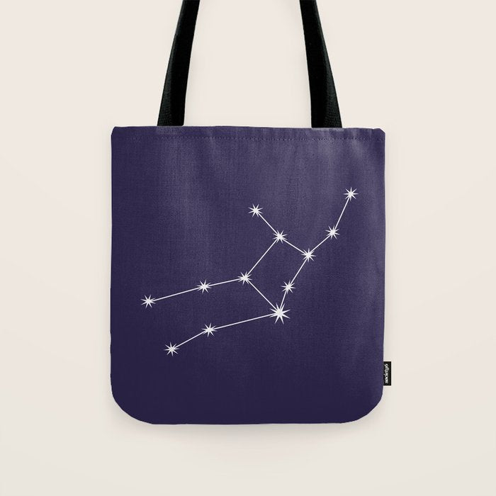 Virgo Zodiac Star Constellation Line Art Dark Purple Tote Bag Gallery Image 1