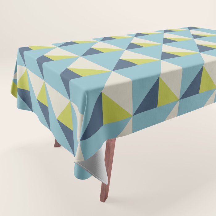 Fresh Geometric Triangle Pattern  Sky Blue Lemon Yellow and Navy Tablecloth Gallery Image 1