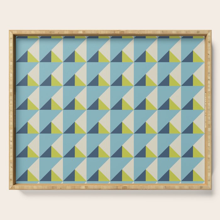 Fresh Geometric Triangle Pattern  Sky Blue Lemon Yellow and Navy Serving Tray Gallery Image 1