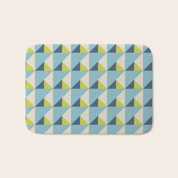 Fresh Geometric Triangle Pattern  Sky Blue Lemon Yellow and Navy Bath Mat Gallery Image 1