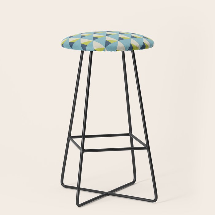 Fresh Geometric Triangle Pattern  Sky Blue Lemon Yellow and Navy Stool Gallery Image 1