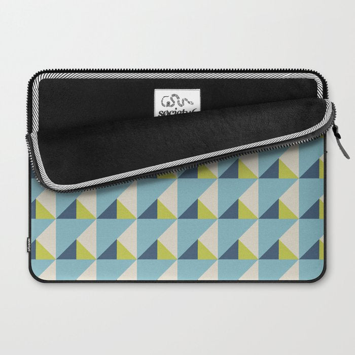 Fresh Geometric Triangle Pattern  Sky Blue Lemon Yellow and Navy Laptop Sleeve Gallery Image 2
