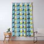 Fresh Geometric Triangle Pattern  Sky Blue Lemon Yellow and Navy Window Curtain Gallery Image 5