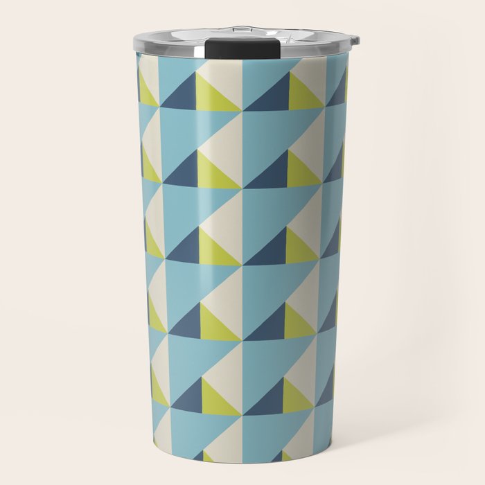 Fresh Geometric Triangle Pattern  Sky Blue Lemon Yellow and Navy Travel Mug Gallery Image 1