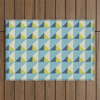 Fresh Geometric Triangle Pattern  Sky Blue Lemon Yellow and Navy Outdoor Rug Gallery Image 1