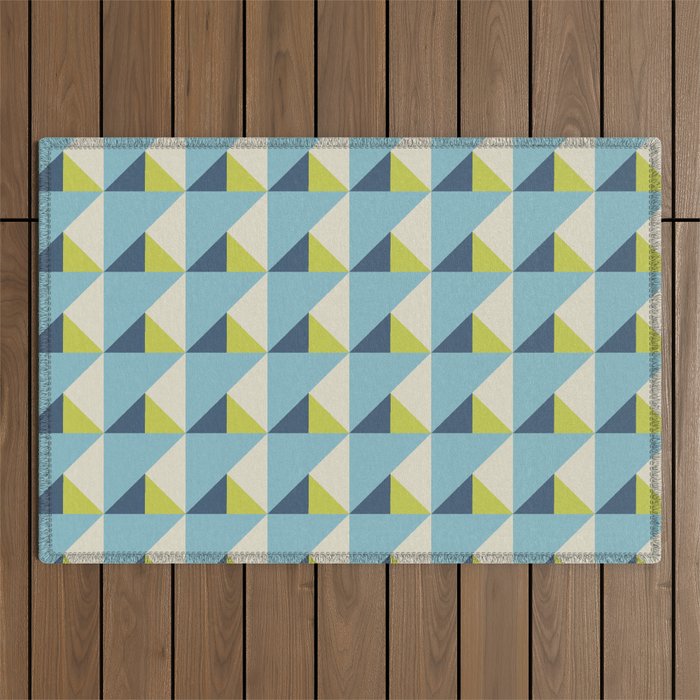 Fresh Geometric Triangle Pattern  Sky Blue Lemon Yellow and Navy Outdoor Rug Gallery Image 1