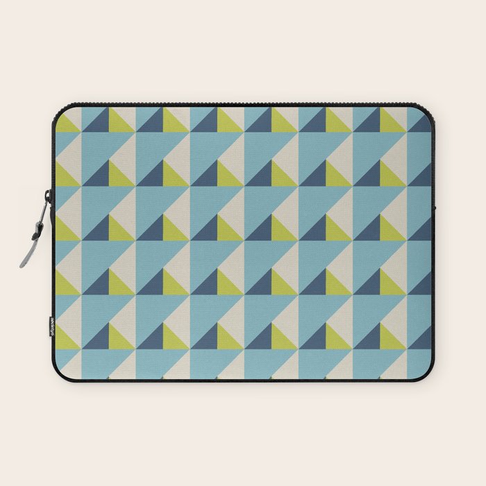 Fresh Geometric Triangle Pattern  Sky Blue Lemon Yellow and Navy Laptop Sleeve Gallery Image 1