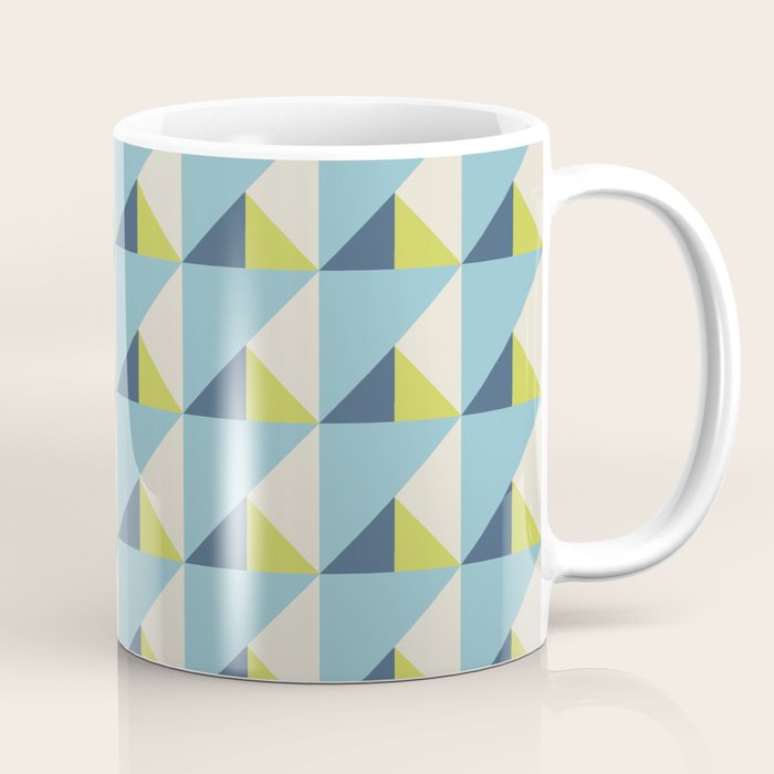 Fresh Geometric Triangle Pattern  Sky Blue Lemon Yellow and Navy Coffee Mug Gallery Image 1