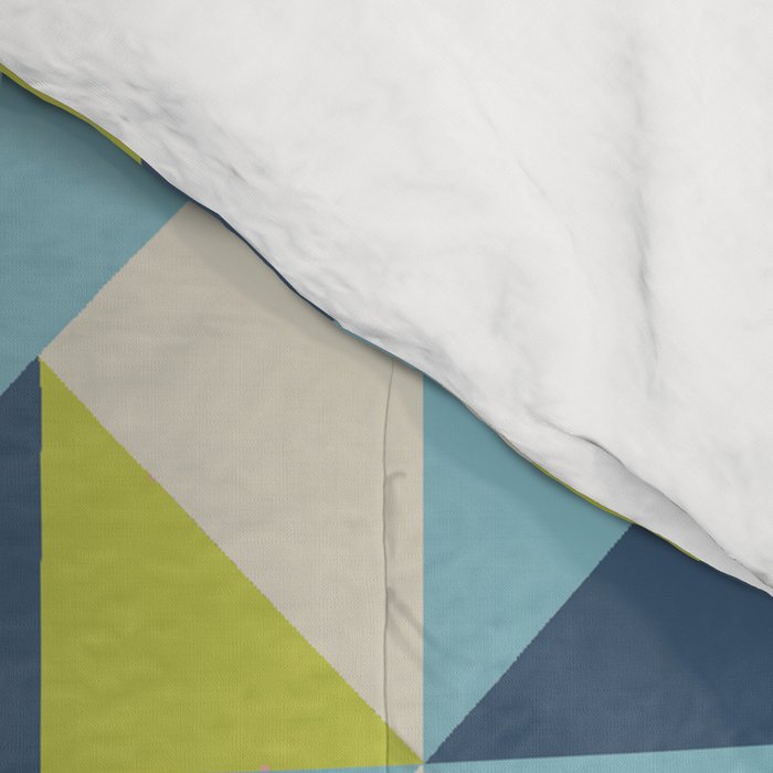 Fresh Geometric Triangle Pattern  Sky Blue Lemon Yellow and Navy Comforter Gallery Image 4