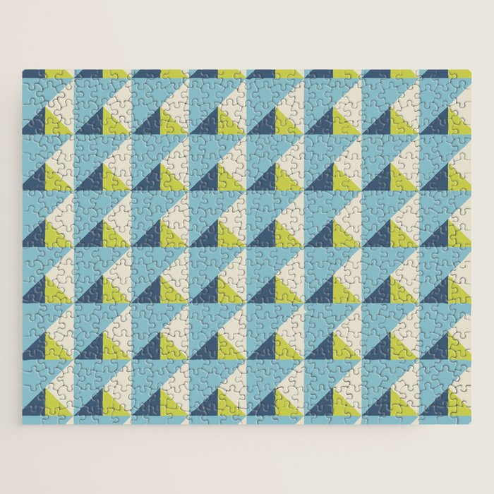 Fresh Geometric Triangle Pattern  Sky Blue Lemon Yellow and Navy Jigsaw Puzzle Gallery Image 1