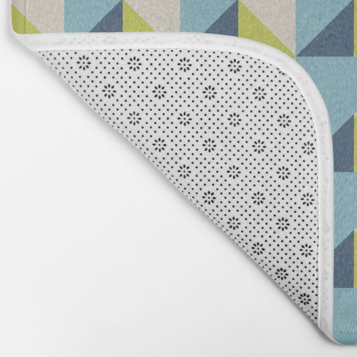 Fresh Geometric Triangle Pattern  Sky Blue Lemon Yellow and Navy Bath Mat Gallery Image 2