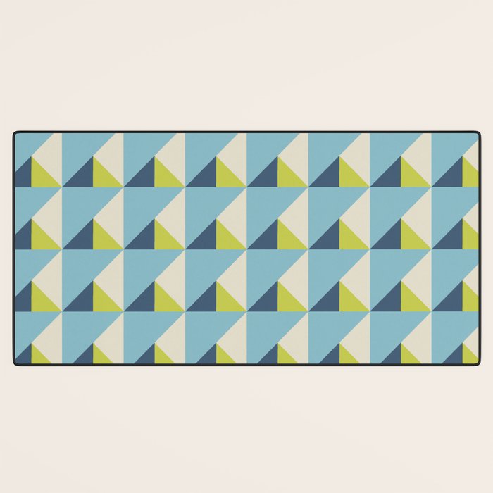 Fresh Geometric Triangle Pattern  Sky Blue Lemon Yellow and Navy Desk Mat Gallery Image 3