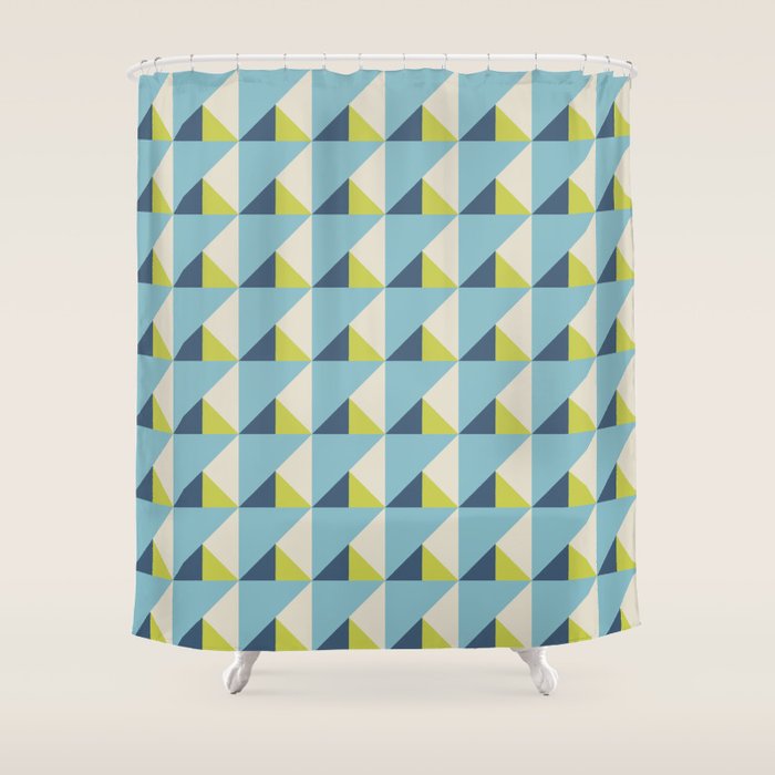 Fresh Geometric Triangle Pattern  Sky Blue Lemon Yellow and Navy Shower Curtain Gallery Image 1