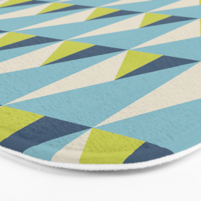 Fresh Geometric Triangle Pattern  Sky Blue Lemon Yellow and Navy Bath Mat Gallery Image 3