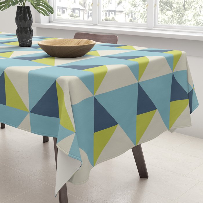 Fresh Geometric Triangle Pattern  Sky Blue Lemon Yellow and Navy Tablecloth Gallery Image 3