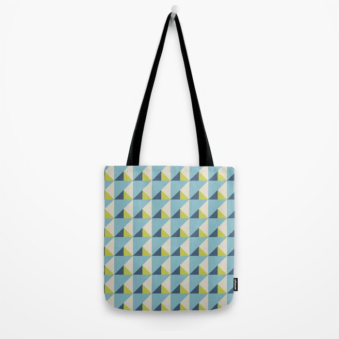 Fresh Geometric Triangle Pattern  Sky Blue Lemon Yellow and Navy Tote Bag Gallery Image 2
