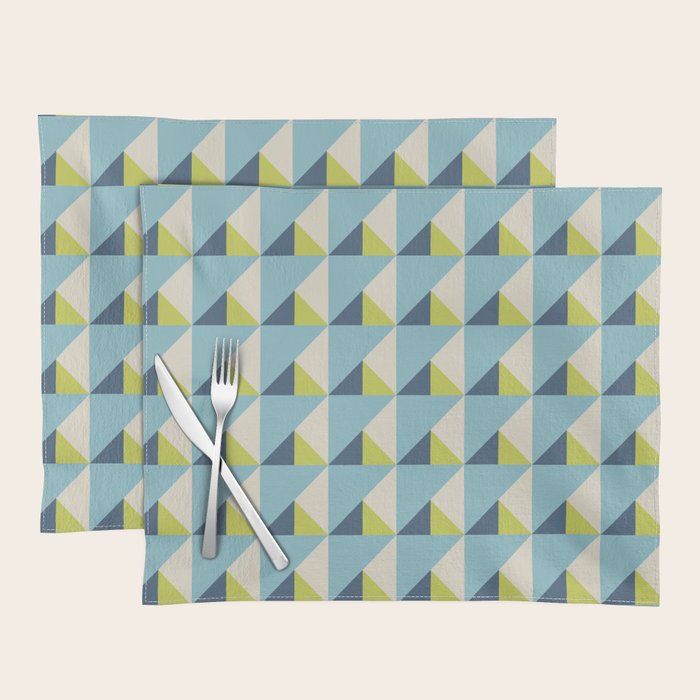 Fresh Geometric Triangle Pattern  Sky Blue Lemon Yellow and Navy Placemat Gallery Image 1