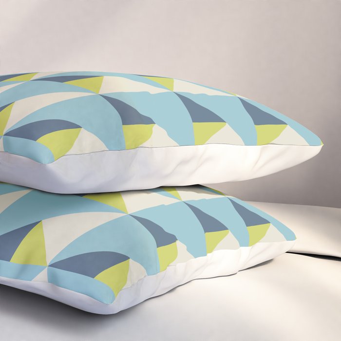 Fresh Geometric Triangle Pattern  Sky Blue Lemon Yellow and Navy Pillow Sham Gallery Image 3