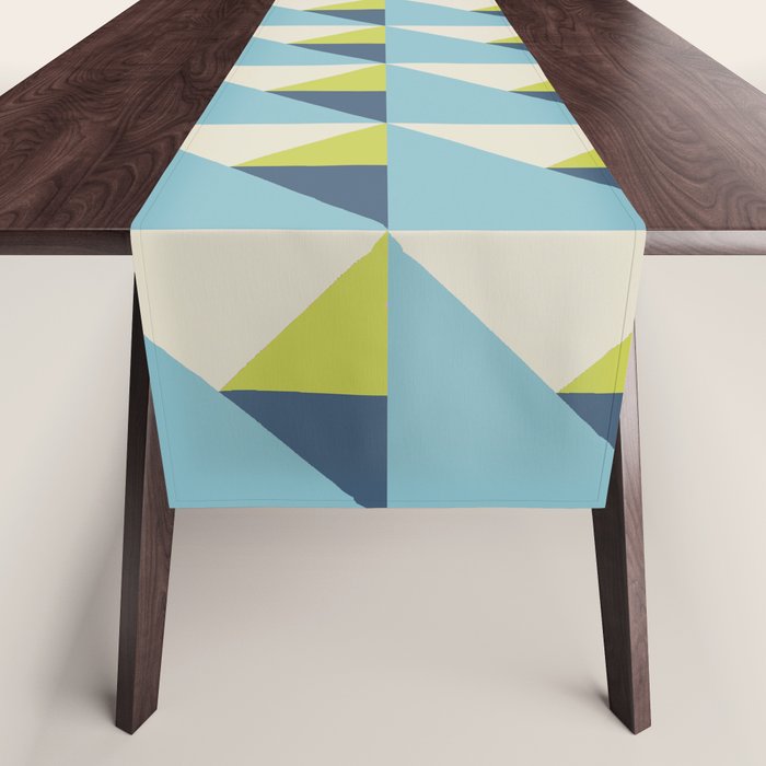 Fresh Geometric Triangle Pattern  Sky Blue Lemon Yellow and Navy Table Runner Gallery Image 1