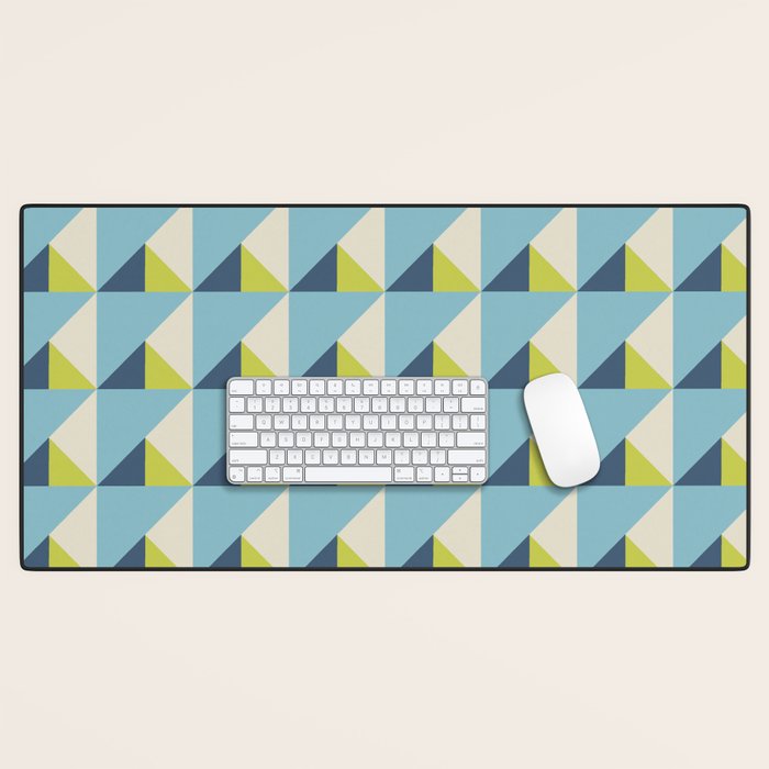 Fresh Geometric Triangle Pattern  Sky Blue Lemon Yellow and Navy Desk Mat Gallery Image 1