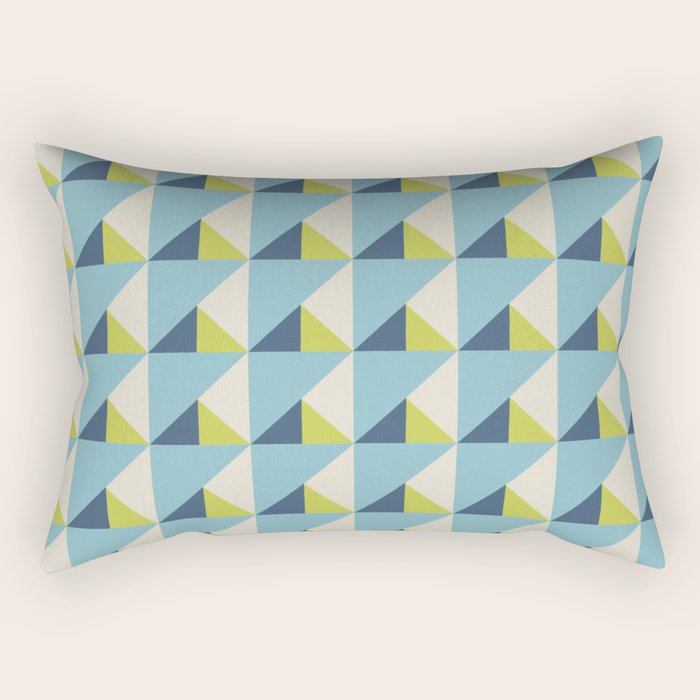 Fresh Geometric Triangle Pattern  Sky Blue Lemon Yellow and Navy Rectangular Pillow Gallery Image 1