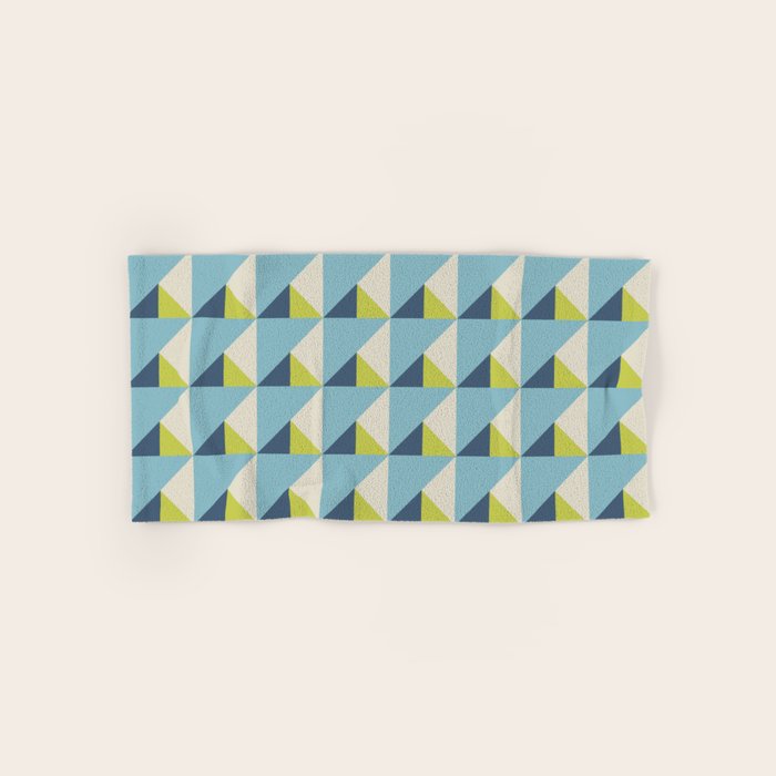 Fresh Geometric Triangle Pattern  Sky Blue Lemon Yellow and Navy Bath Towel Gallery Image 1