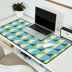Fresh Geometric Triangle Pattern  Sky Blue Lemon Yellow and Navy Desk Mat Gallery Image 2