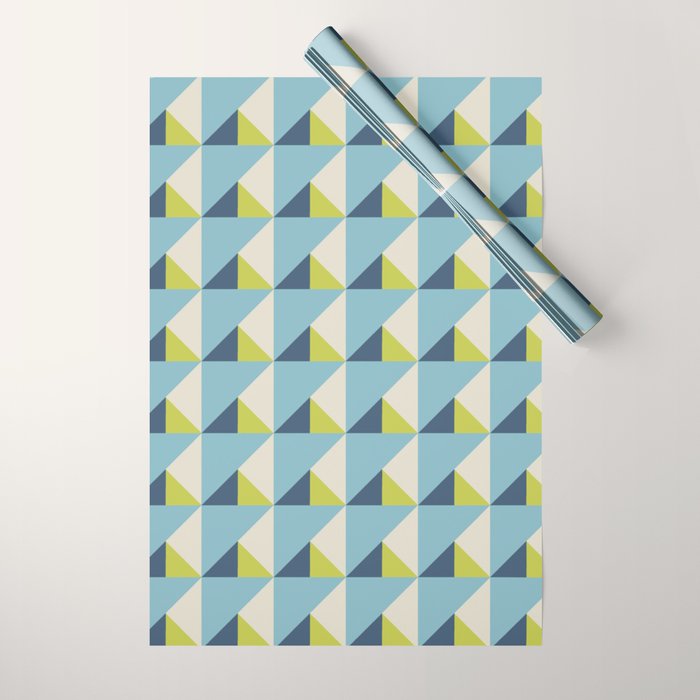 Fresh Geometric Triangle Pattern  Sky Blue Lemon Yellow and Navy Wrapping Paper Gallery Image 1