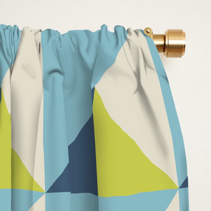 Fresh Geometric Triangle Pattern  Sky Blue Lemon Yellow and Navy Window Curtain Gallery Image 2