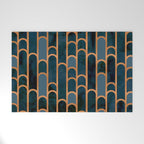 Art Deco Blue Teal Marble and Metallic Copper Marbled Pattern Welcome Mat Gallery Image 1