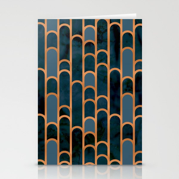 Art Deco Blue Teal Marble and Metallic Copper Marbled Pattern Stationery Card Gallery Image 1