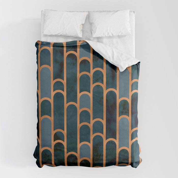 Art Deco Blue Teal Marble and Metallic Copper Marbled Pattern Duvet Cover Gallery Image 6
