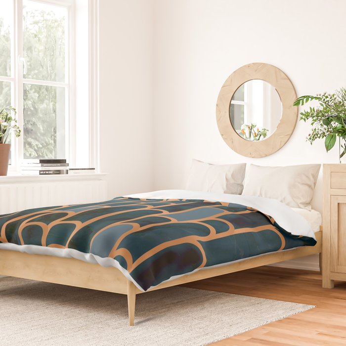 Art Deco Blue Teal Marble and Metallic Copper Marbled Pattern Duvet Cover Gallery Image 2
