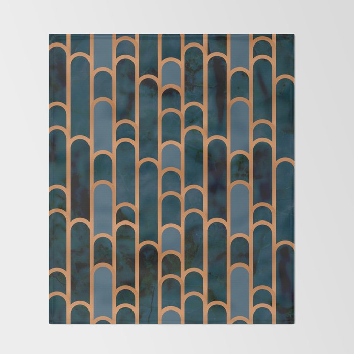 Art Deco Blue Teal Marble and Metallic Copper Marbled Pattern Throw Blanket Gallery Image 2