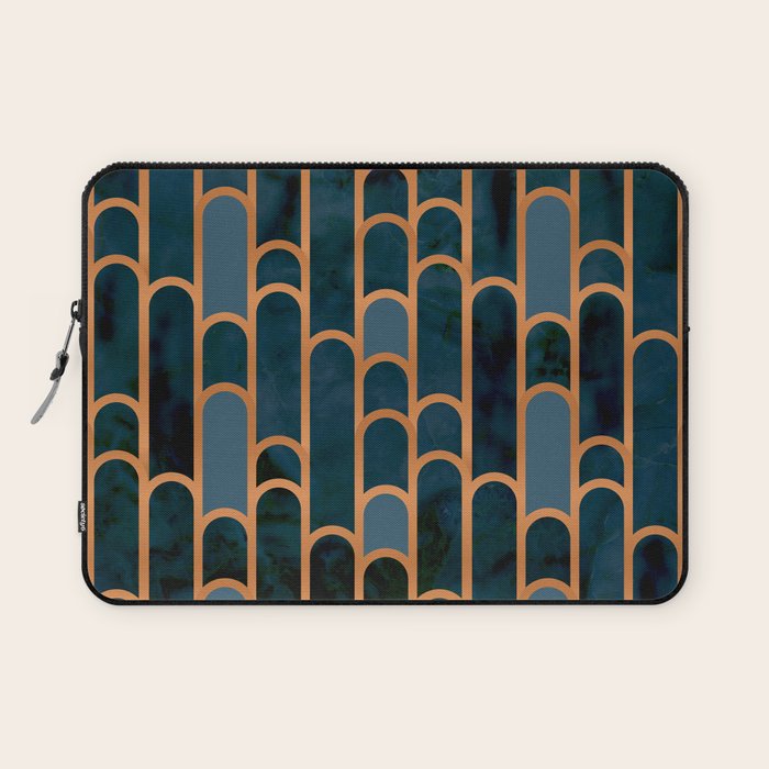 Art Deco Blue Teal Marble and Metallic Copper Marbled Pattern Laptop Sleeve Gallery Image 1