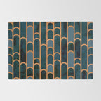 Art Deco Blue Teal Marble and Metallic Copper Marbled Pattern Rug Gallery Image 2
