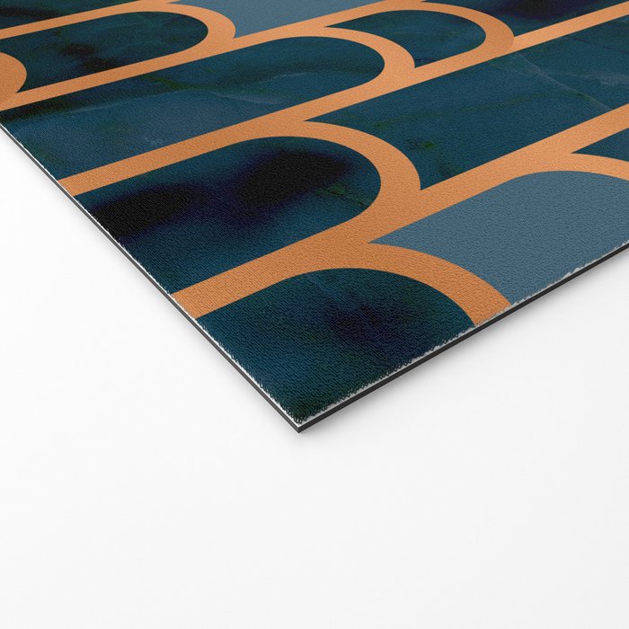 Art Deco Blue Teal Marble and Metallic Copper Marbled Pattern Welcome Mat Gallery Image 2