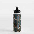 Art Deco Blue Teal Marble and Metallic Copper Marbled Pattern Water Bottle Gallery Image 3