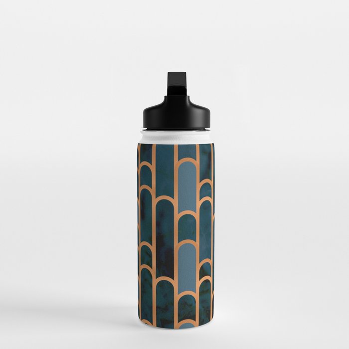 Art Deco Blue Teal Marble and Metallic Copper Marbled Pattern Water Bottle Gallery Image 3