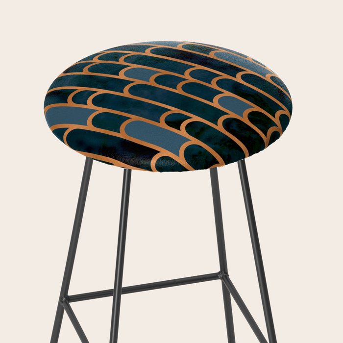 Art Deco Blue Teal Marble and Metallic Copper Marbled Pattern Stool Gallery Image 2