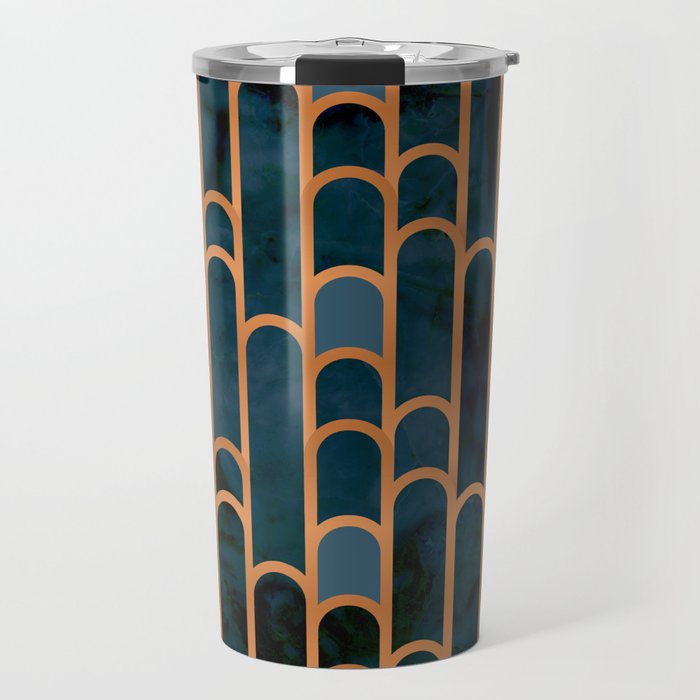 Art Deco Blue Teal Marble and Metallic Copper Marbled Pattern Travel Mug Gallery Image 1