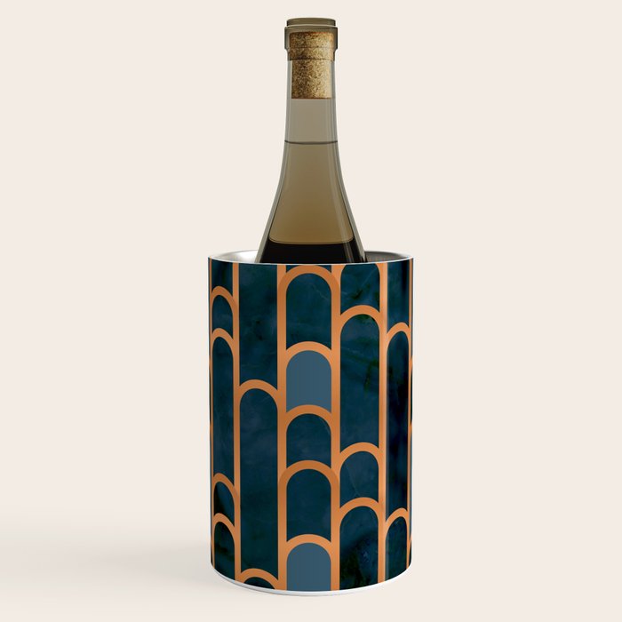 Art Deco Blue Teal Marble and Metallic Copper Marbled Pattern Wine Chiller Gallery Image 1