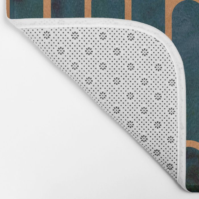 Art Deco Blue Teal Marble and Metallic Copper Marbled Pattern Bath Mat Gallery Image 2