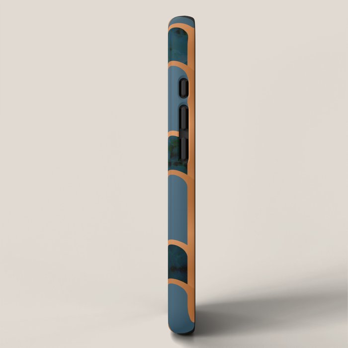 Art Deco Blue Teal Marble and Metallic Copper Marbled Pattern iPhone Case Gallery Image 2