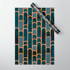 Art Deco Blue Teal Marble and Metallic Copper Marbled Pattern Wrapping Paper Gallery Image 1