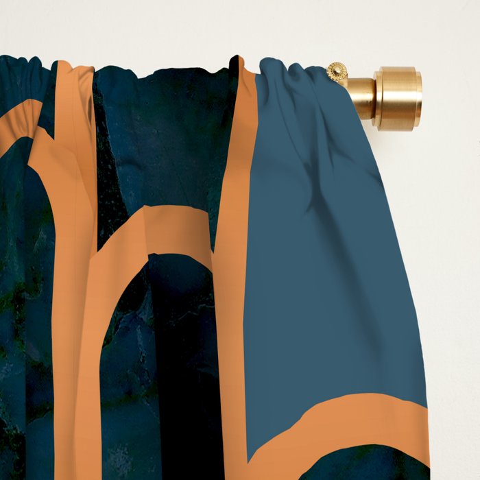 Art Deco Blue Teal Marble and Metallic Copper Marbled Pattern Window Curtain Gallery Image 2