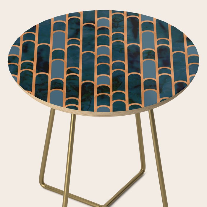 Art Deco Blue Teal Marble and Metallic Copper Marbled Pattern Side Table Gallery Image 2