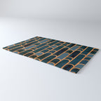 Art Deco Blue Teal Marble and Metallic Copper Marbled Pattern Rug Gallery Image 3