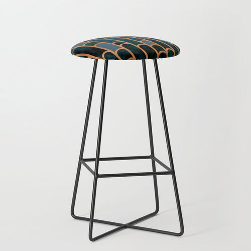 Art Deco Blue Teal Marble And Metallic Copper Marbled Pattern Stool Gallery Image 1